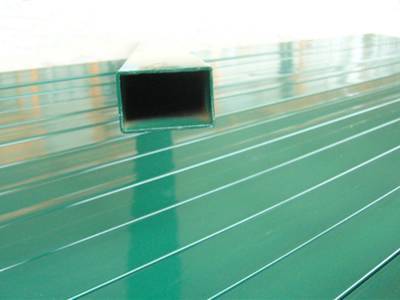 cross section of green PVC coated rectangular post