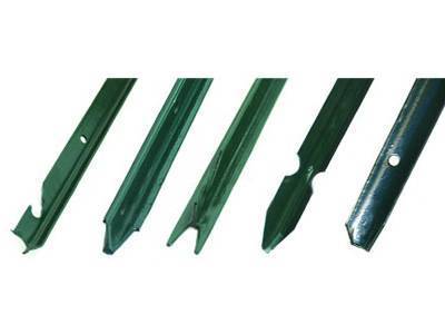 head or end parts of five green PVC coated T posts