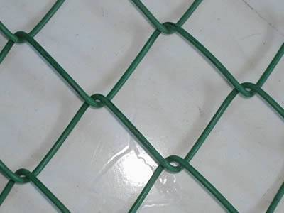 A green PVC chain link fence.
