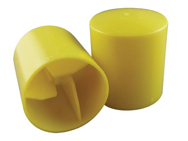Two plastic picket caps are displayed from different views.