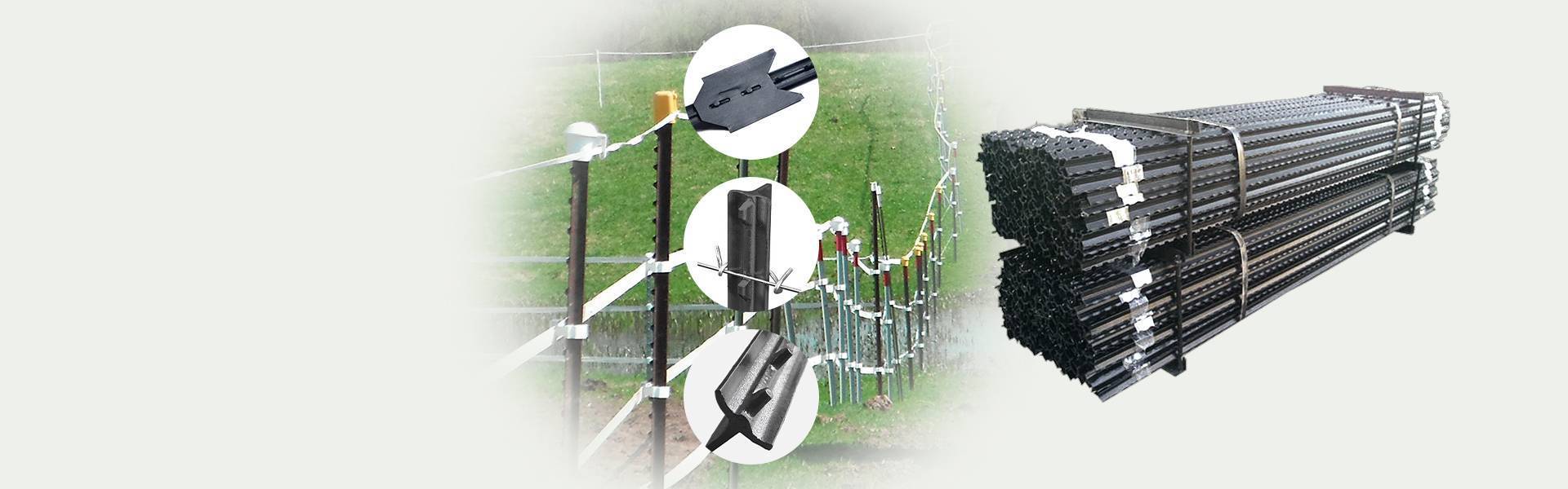 Studded T posts are installed on the farm and we can see the pallet and some details of studded t posts.